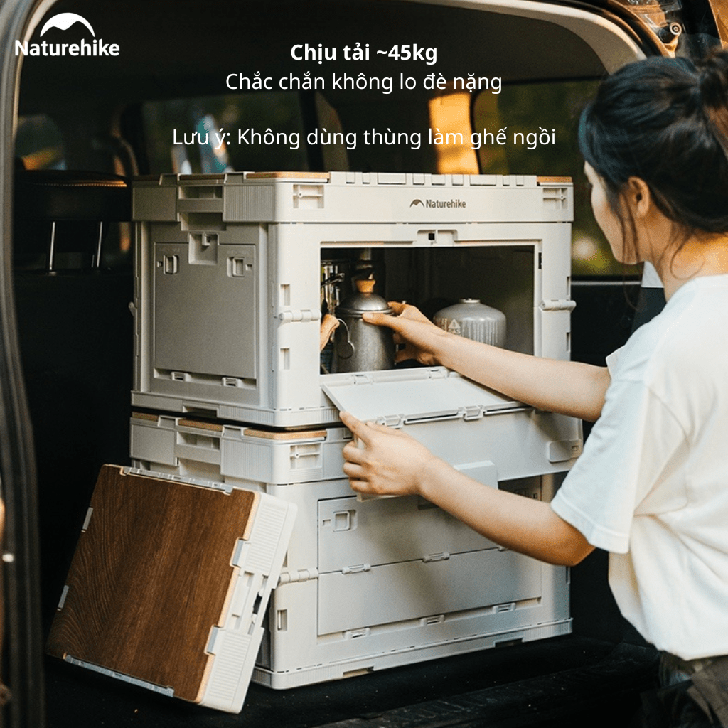 Thùng nhựa đựng đồ cắm trại xếp gọn kèm mặt giả gỗ NatureHike CNK2450XB020