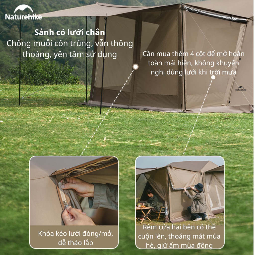 Lều Vila Naturehike (NEW 2026) CNK2300ZP021 4-6 Người – Lều Cabin Glamping Ti-Black Chống Nóng