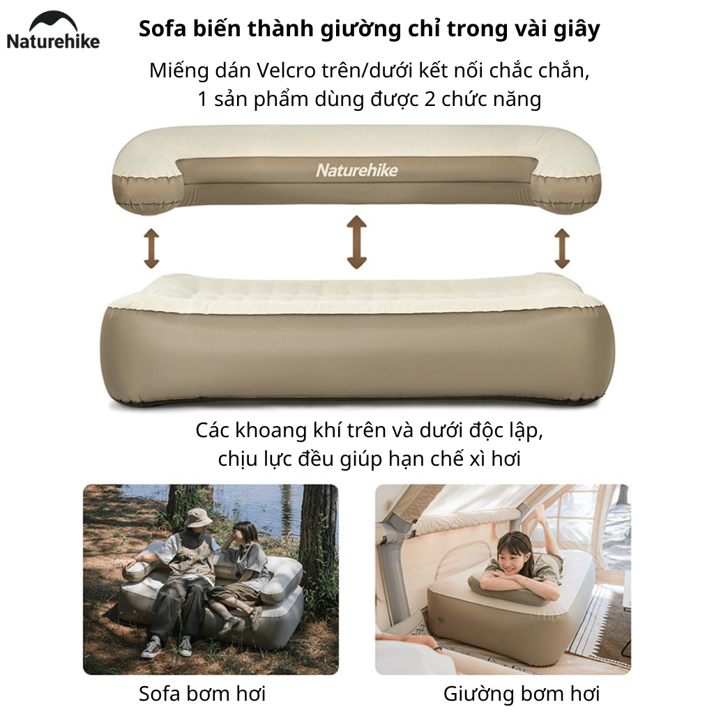 Sofa Hơi Naturehike NH22FCD06 – Ghế Hơi Camping 2in1, Đệm Hơi Glamping, Chịu Tải 200kg