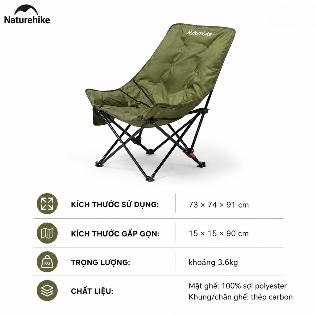 Ghế cắm trại thư giãn Naturehike Relaxing Folding Camping Chair CNK2450JJ020