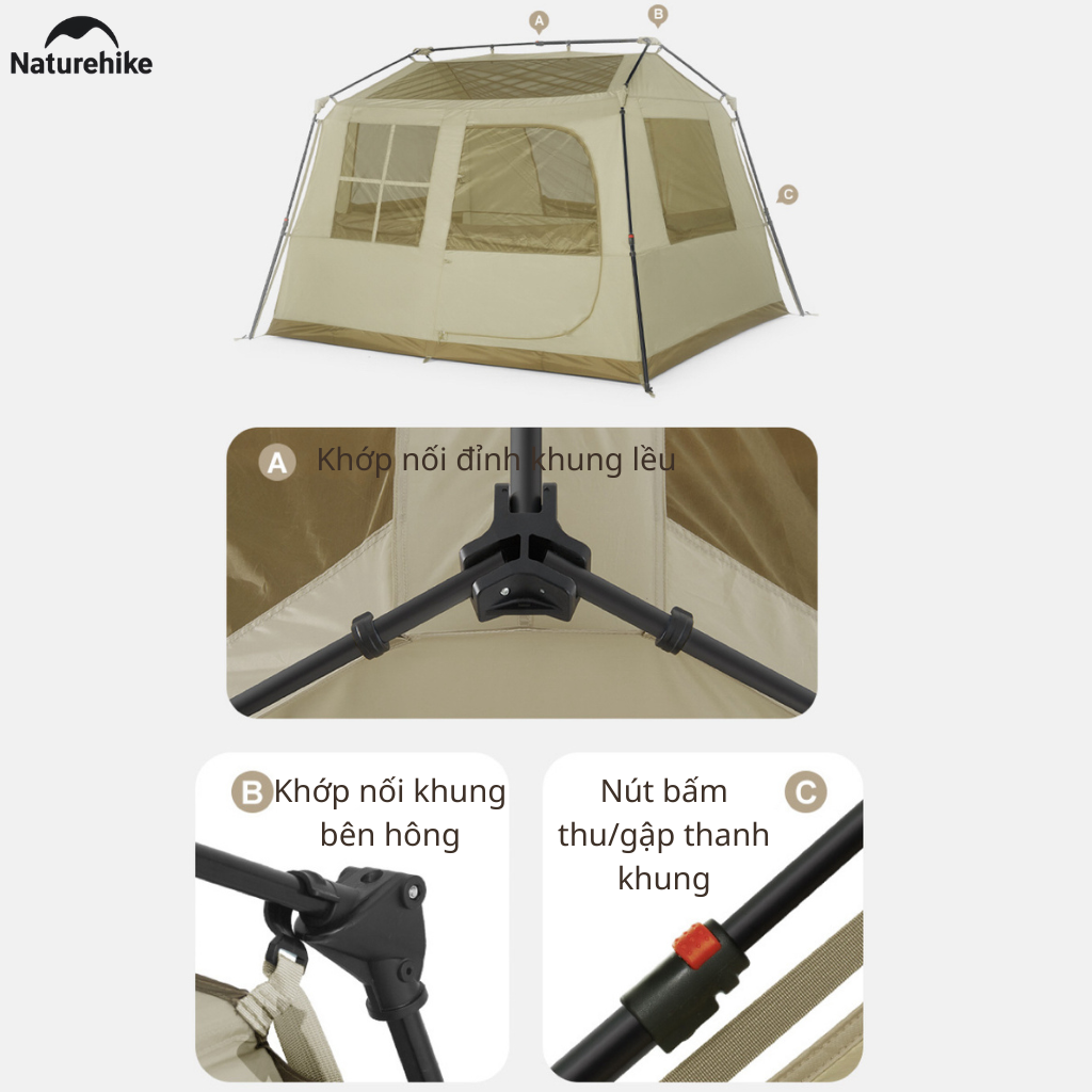 Lều Naturehike CNK2300ZP021 4-6 Người – Lều Ngôi Nhà Chống Nóng Ti-Black, Lều Glamping Cao Cấp (Bản thường)