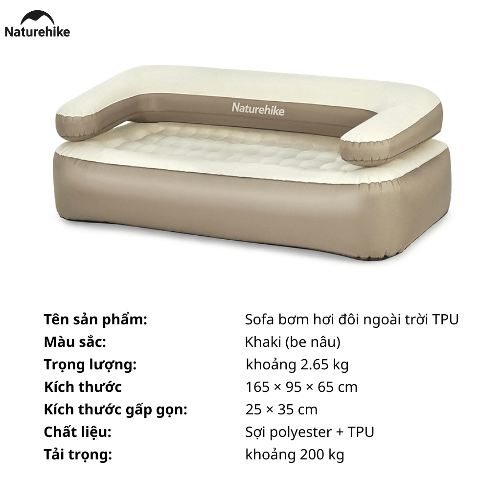 Sofa Hơi Naturehike NH22FCD06 – Ghế Hơi Camping 2in1, Đệm Hơi Glamping, Chịu Tải 200kg