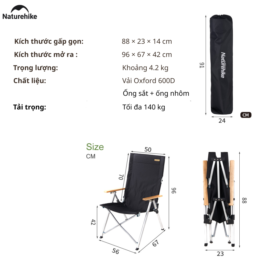 Ghế xếp có tay tựa Naturehike Portable Folding Chair NH17T003-Y