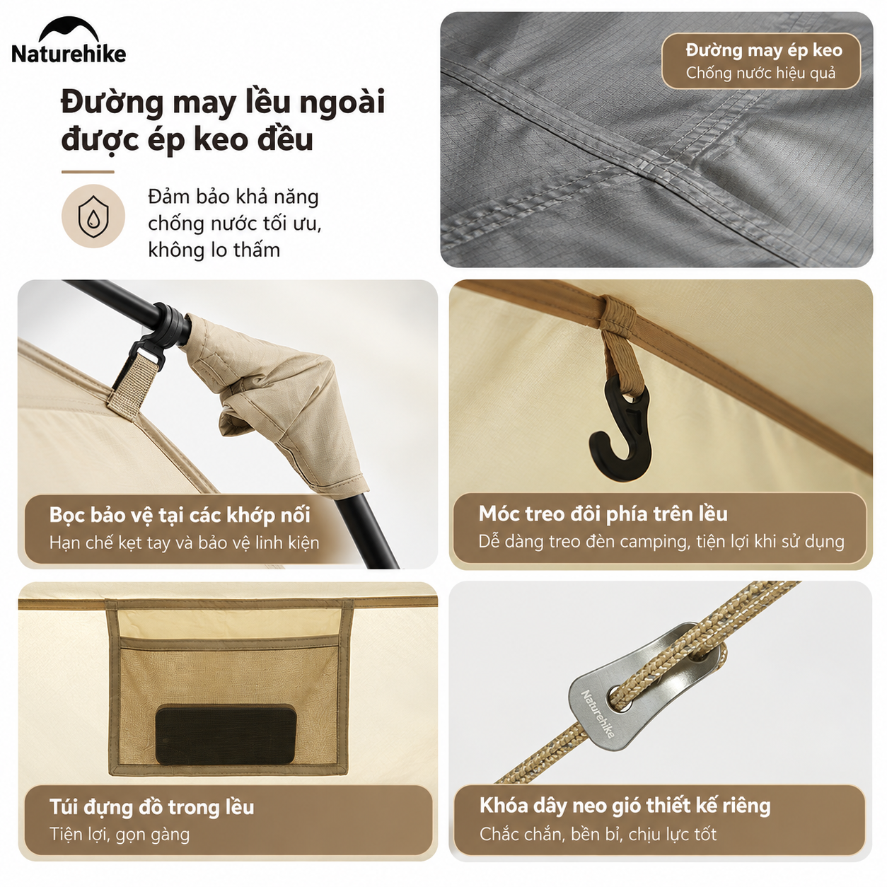 Naturehike Lều Village 6.0 tự bung cao cấp, thiết kế mái che lớn, Lều 2 lớp phủ titanium chống nắng tốt (TẶNG KÈM THẢM LÓT) CNK2300ZP021