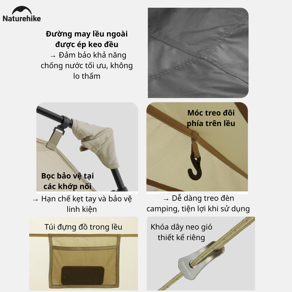 Lều Naturehike CNK2300ZP021 4-6 Người – Lều Ngôi Nhà Chống Nóng Ti-Black, Lều Glamping Cao Cấp (Bản thường)