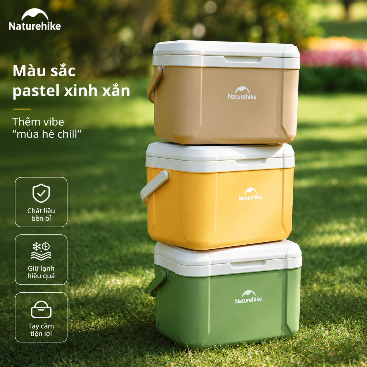 Thùng Đá Mini Naturehike Glamping Ice Cooler CNK2450CF012 18L – Giữ Lạnh 48H, Nhựa PP/PE Cao Cấp