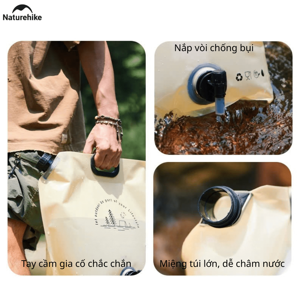 Túi Đựng Nước Gấp Gọn Naturehike 10L Có Vòi Siêu Nhẹ, Chống Rò Rỉ, Dùng Cắm Trại/Trekking
