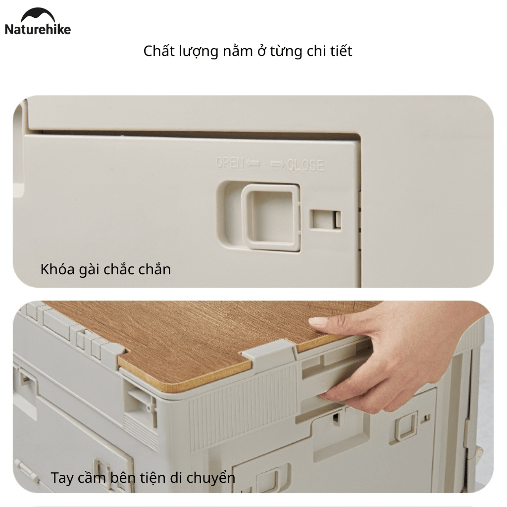 Thùng nhựa đựng đồ cắm trại xếp gọn kèm mặt giả gỗ NatureHike CNK2450XB020