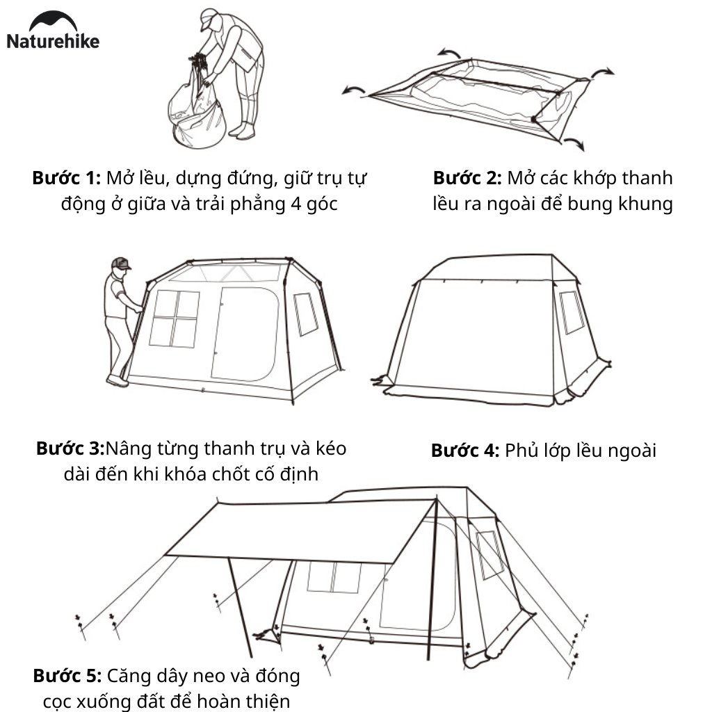 Lều Naturehike CNK2300ZP021 4-6 Người – Lều Ngôi Nhà Chống Nóng Ti-Black, Lều Glamping Cao Cấp (Bản thường)