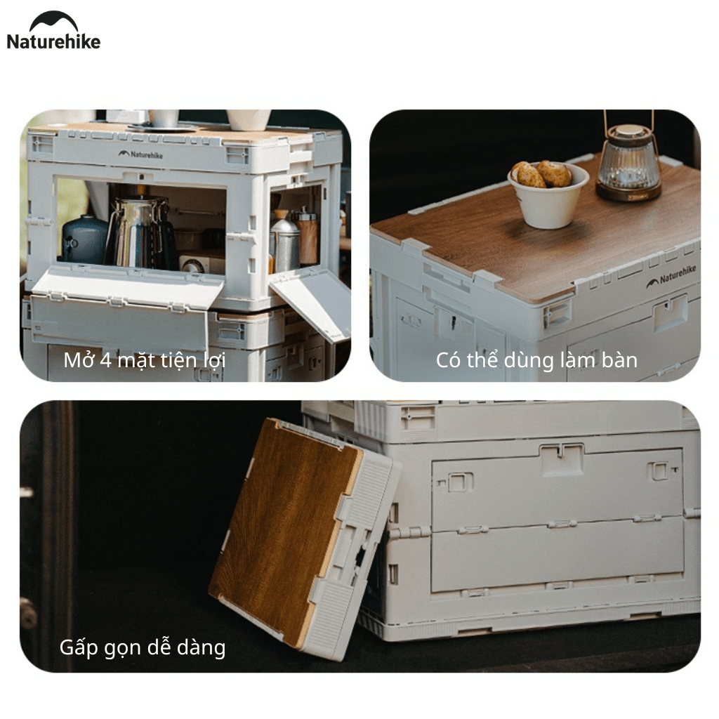 Thùng nhựa đựng đồ cắm trại xếp gọn kèm mặt giả gỗ NatureHike CNK2450XB020