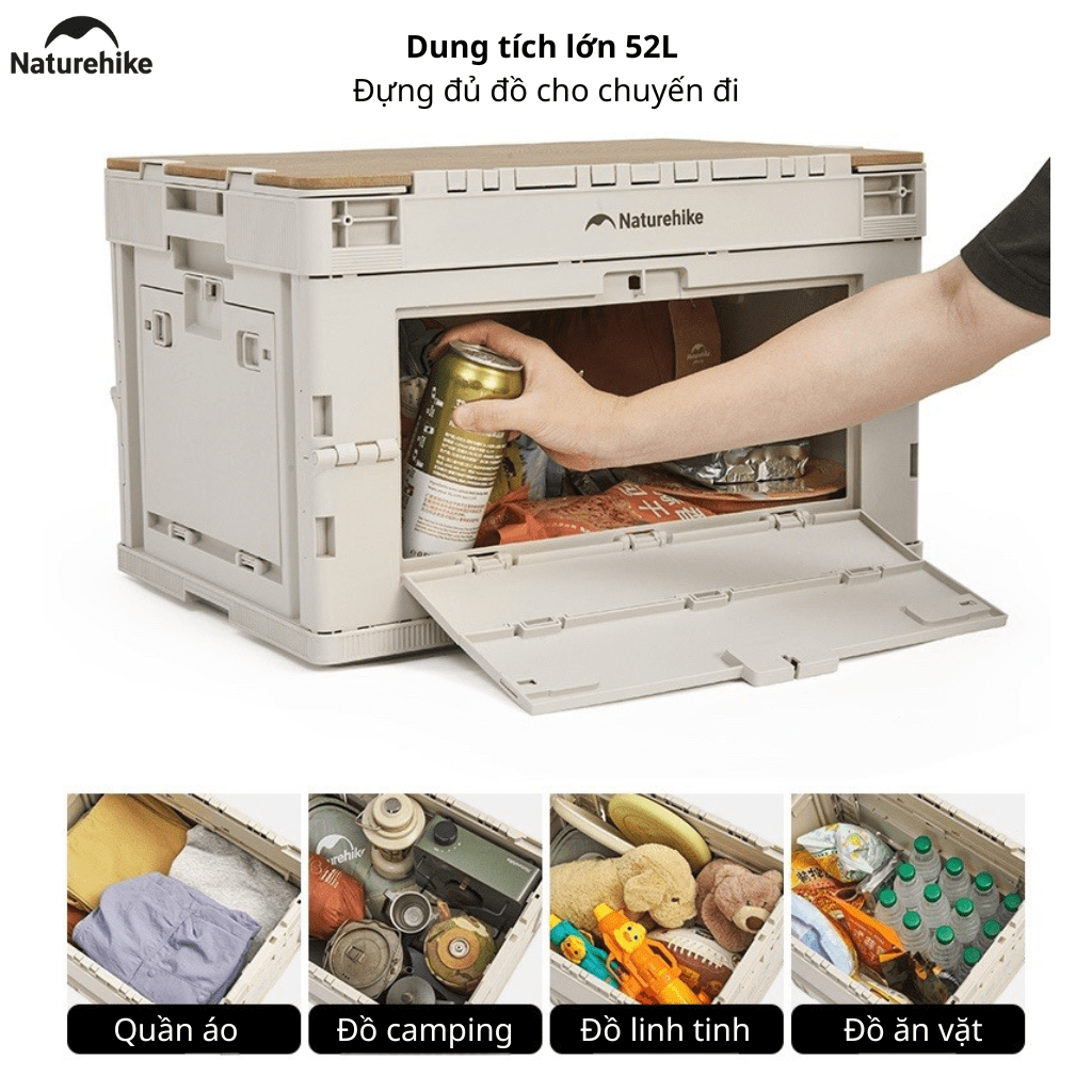 Thùng nhựa đựng đồ cắm trại xếp gọn kèm mặt giả gỗ NatureHike CNK2450XB020