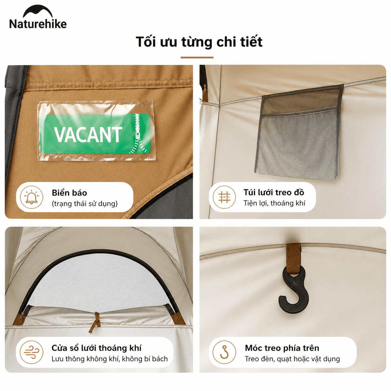 Lều Tắm Thay Đồ Naturehike NH17Z002-P – Lều Vệ Sinh Di Động, Chống Nước 2000mm, Dã Ngoại/Cắm Trại