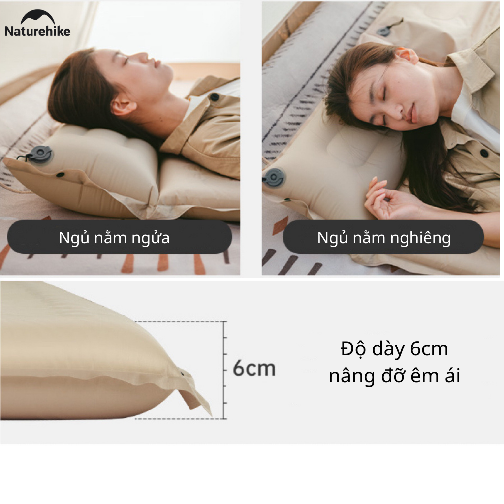 Đệm Hơi Tự Bơm Naturehike CNK2550WS025 Dày 3-6cm – Đệm Camping Gấp Gọn 1-2 Người, Nối Đệm, Van 2in1