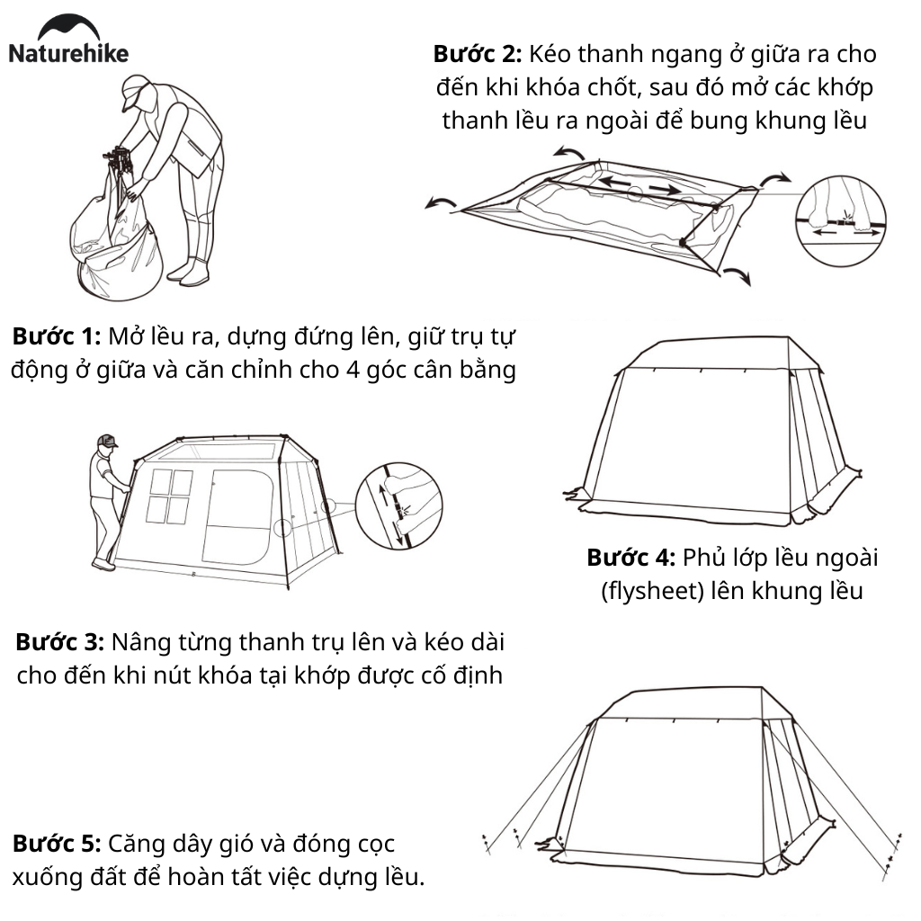 Lều Vila Naturehike (NEW 2026) CNK2300ZP021 4-6 Người – Lều Cabin Glamping Ti-Black Chống Nóng