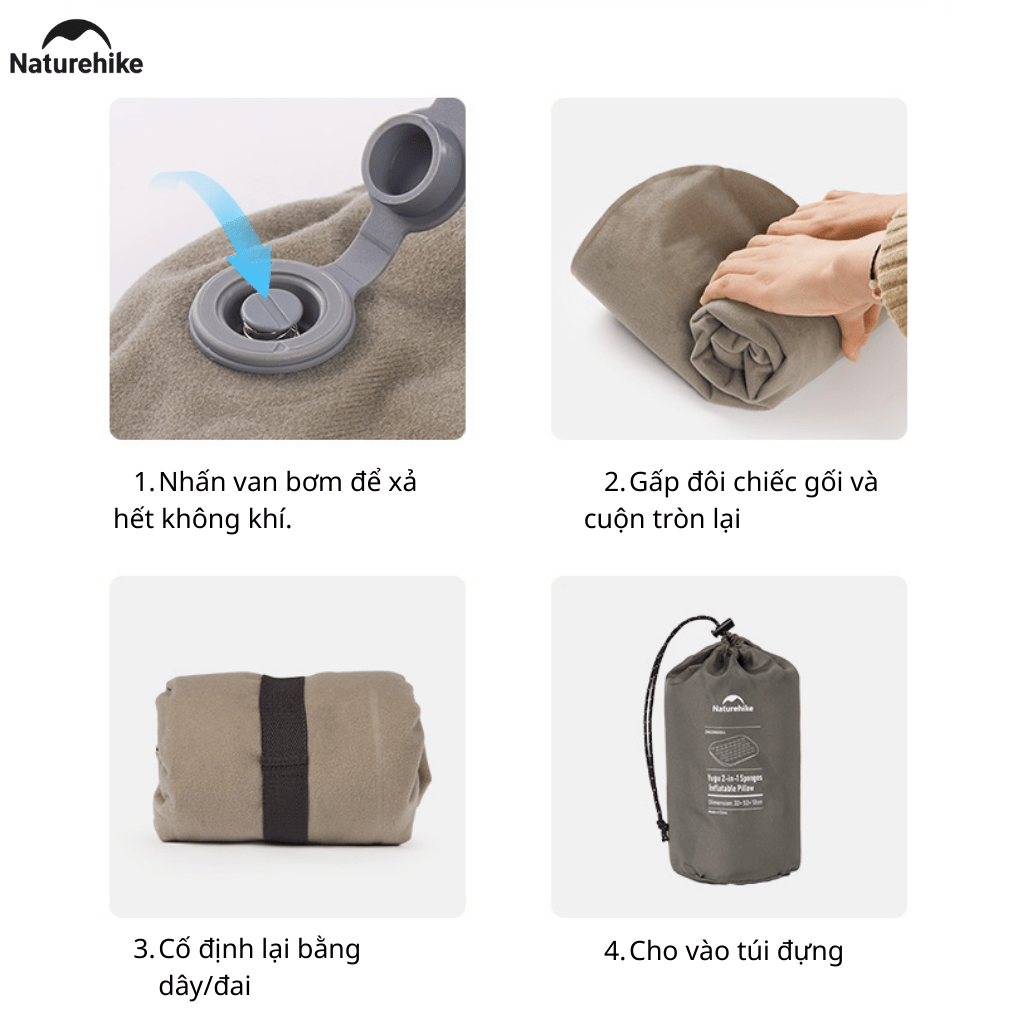 Gối Du Lịch Tự Bơm Hơi Naturehike CNK2300DZ024 – Gối Hơi 2in1 Siêu Nhẹ, Gấp Gọn Camping/Trekking