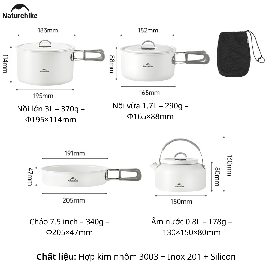 Bộ Nồi Dã Ngoại Naturehike CNK2450CF013 – Nồi Camping Tráng Men 5 Lớp, Chống Dính