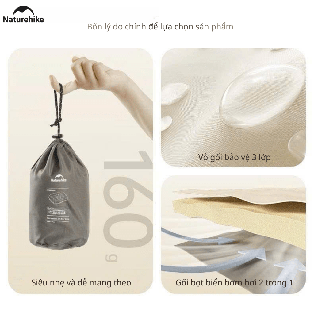 Gối Du Lịch Tự Bơm Hơi Naturehike CNK2300DZ024 – Gối Hơi 2in1 Siêu Nhẹ, Gấp Gọn Camping/Trekking