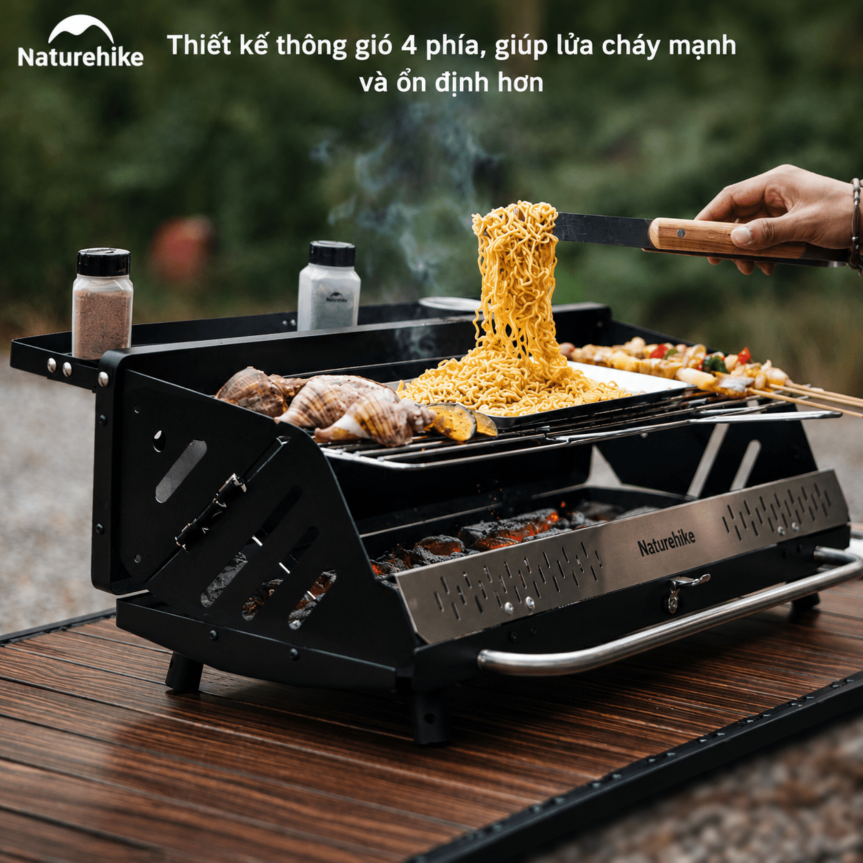 Bếp Nướng BBQ Naturehike N Play CNK2300015 – Bếp Than Dã Ngoại Gấp Gọn, Vỉ Nướng Lớn, Camping