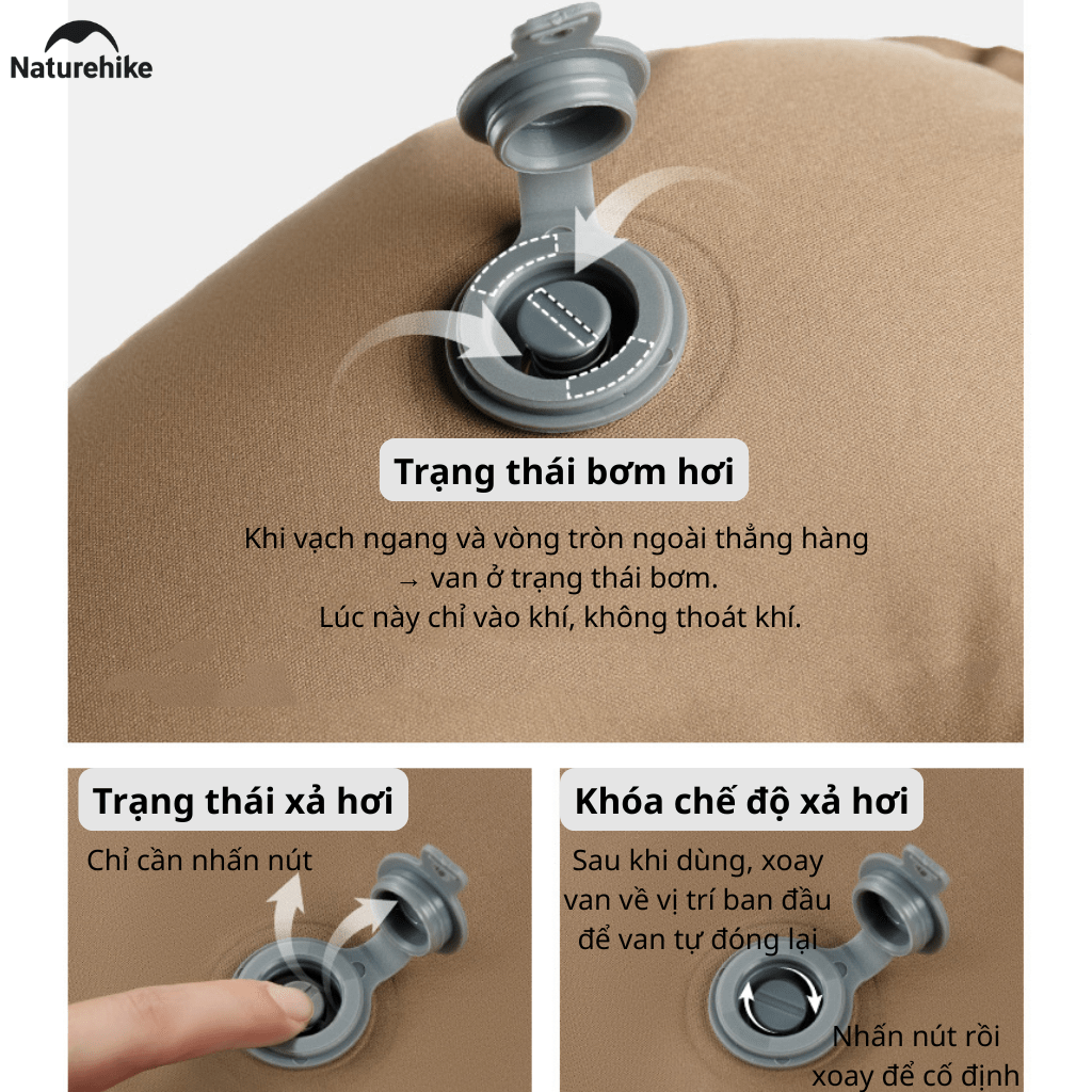 Gối Hơi Du Lịch Naturehike NH17T013-Z – Gối Thổi Hơi Siêu Nhẹ, Kê Cổ/Tựa Lưng, Gấp Gọn 85g