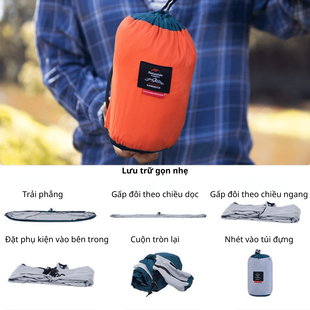 Võng Dã Ngoại Naturehike NH21DC011 Siêu Nhẹ Võng Camping Gấp Gọn, Chịu Tải 200kg, Đi Phượt/Trekking