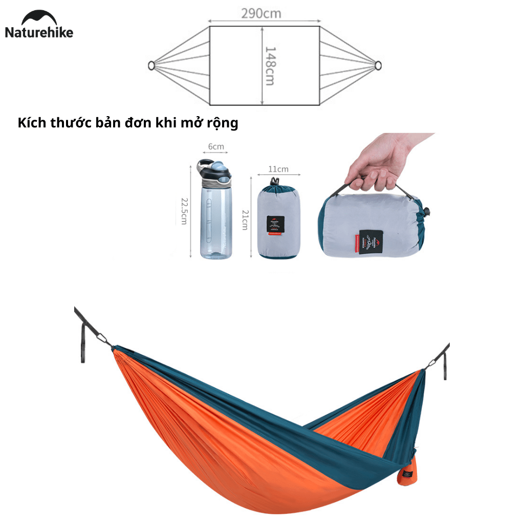 Võng Dã Ngoại Naturehike NH21DC011 Siêu Nhẹ Võng Camping Gấp Gọn, Chịu Tải 200kg, Đi Phượt/Trekking