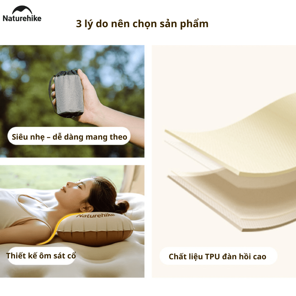 Gối Hơi Du Lịch Naturehike NH17T013-Z – Gối Thổi Hơi Siêu Nhẹ, Kê Cổ/Tựa Lưng, Gấp Gọn 85g