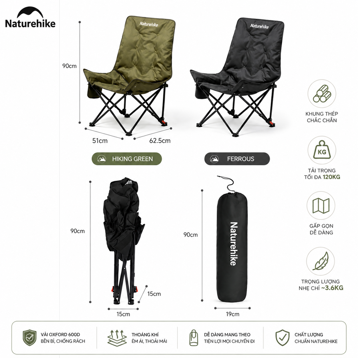 Ghế cắm trại thư giãn Naturehike Relaxing Folding Camping Chair CNK2450JJ020