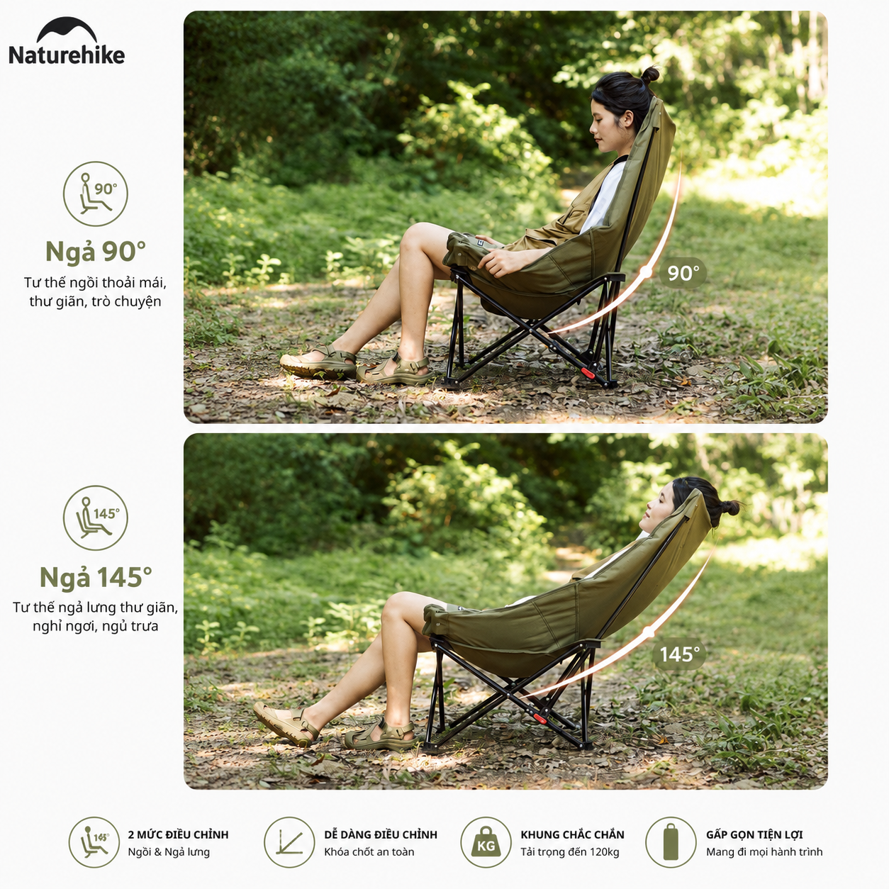 Ghế cắm trại thư giãn Naturehike Relaxing Folding Camping Chair CNK2450JJ020