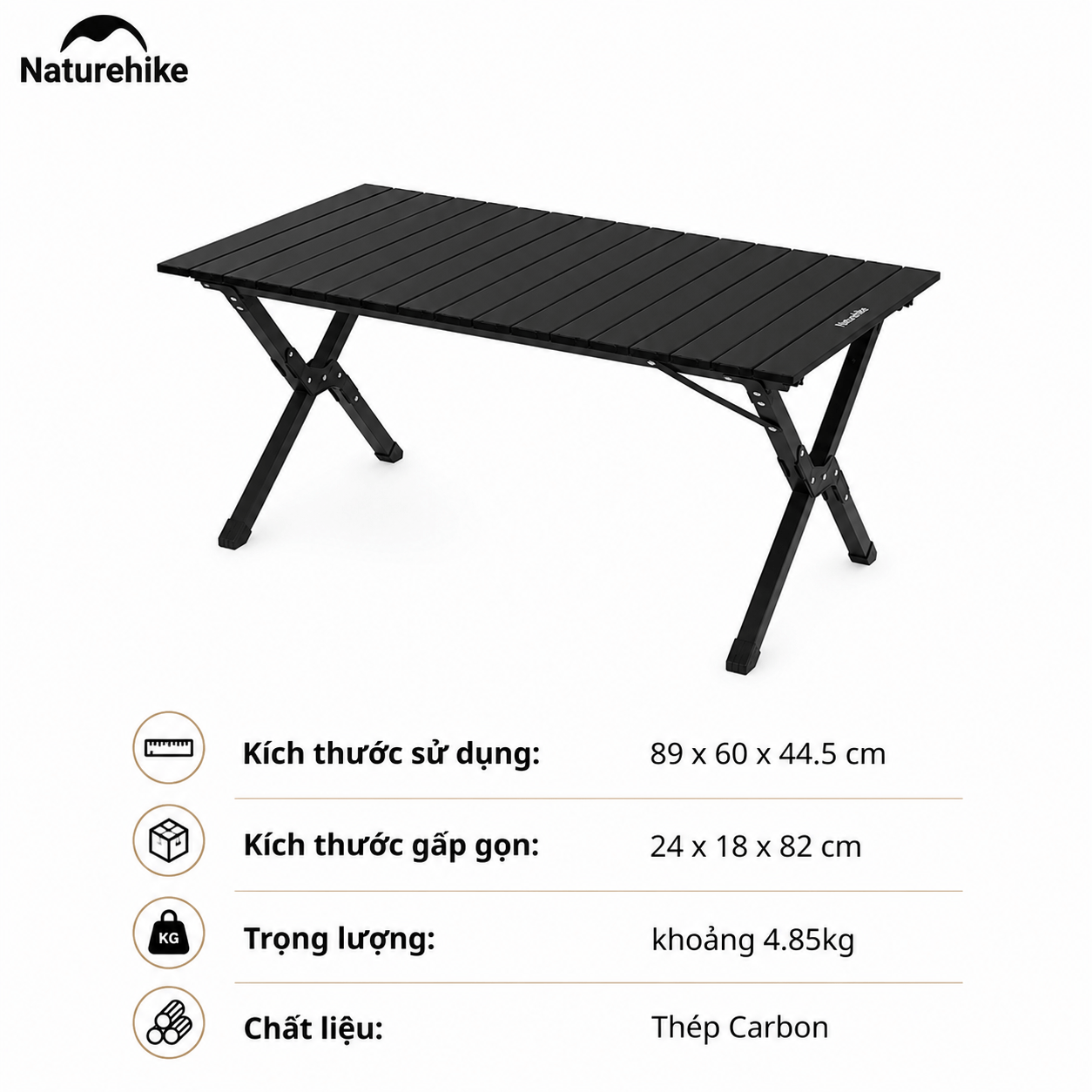 Bàn Cắm Trại Naturehike CNK2550JJ018 – Bàn Cuộn Trứng Thép Carbon, Gấp Gọn, Chịu Tải 70kg