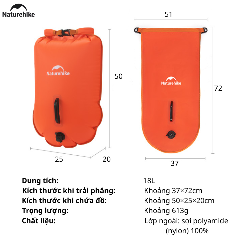 Túi Khô Chống Nước Kiêm Phao Bơi Naturehike NH17S001-G 18L Túi Phao Bơi Nổi, Đi Biển/Dã Ngoại