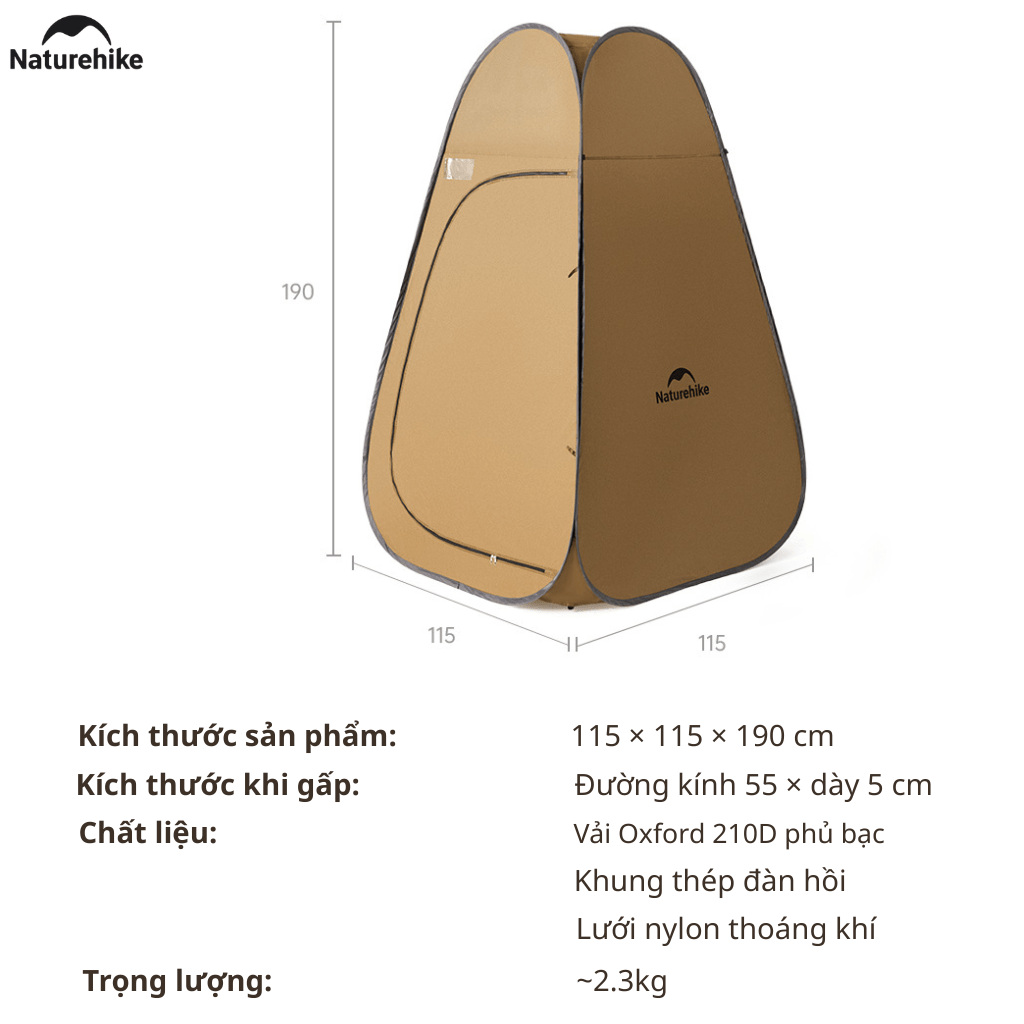 Lều Tắm Thay Đồ Naturehike NH17Z002-P – Lều Vệ Sinh Di Động, Chống Nước 2000mm, Dã Ngoại/Cắm Trại