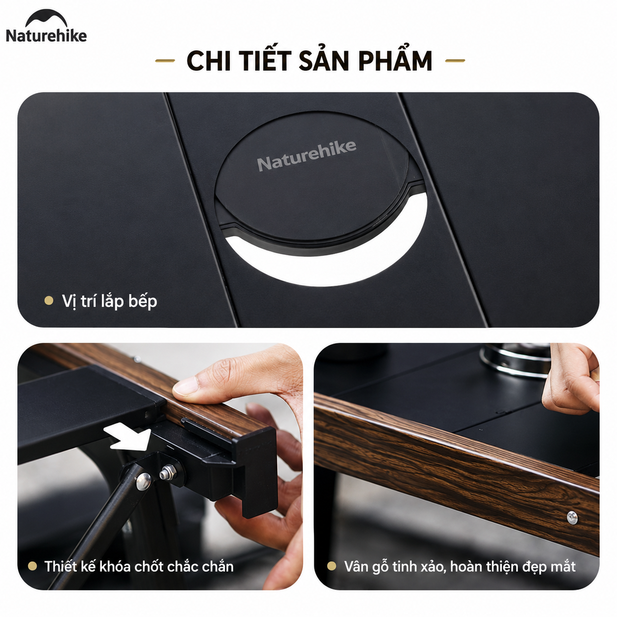 Bàn Gấp Naturehike IGT CNK2300JJ016 – Bàn Camping Đa Năng, Nhôm + Gỗ, Gấp Gọn, Dùng Bếp Dã Ngoại
