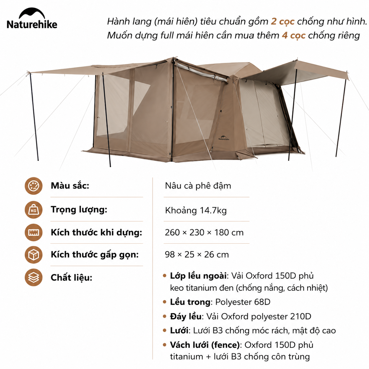 Naturehike CNK2300ZP021 - Lều Village 6.0 có khoang mở rộng đa năng – (TẶNG KÈM THẢM LÓT)/ Naturehike Village 6.0 Flagship Model