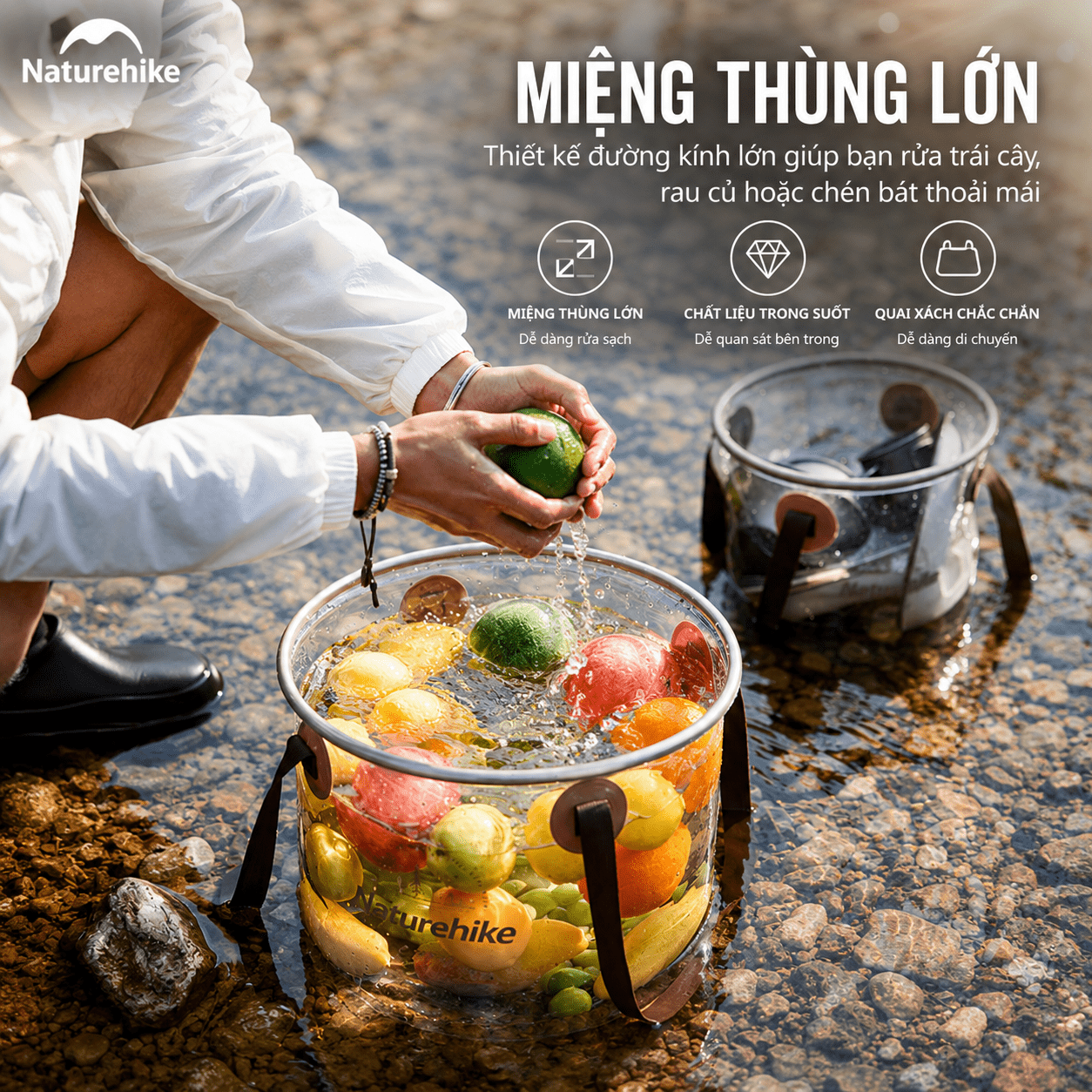 Xô Nước Gấp Gọn Naturehike NH20SJ040  – Chậu Rửa Dã Ngoại Chống Thấm, Nhẹ, Đa Năng Cắm Trại/Trekking