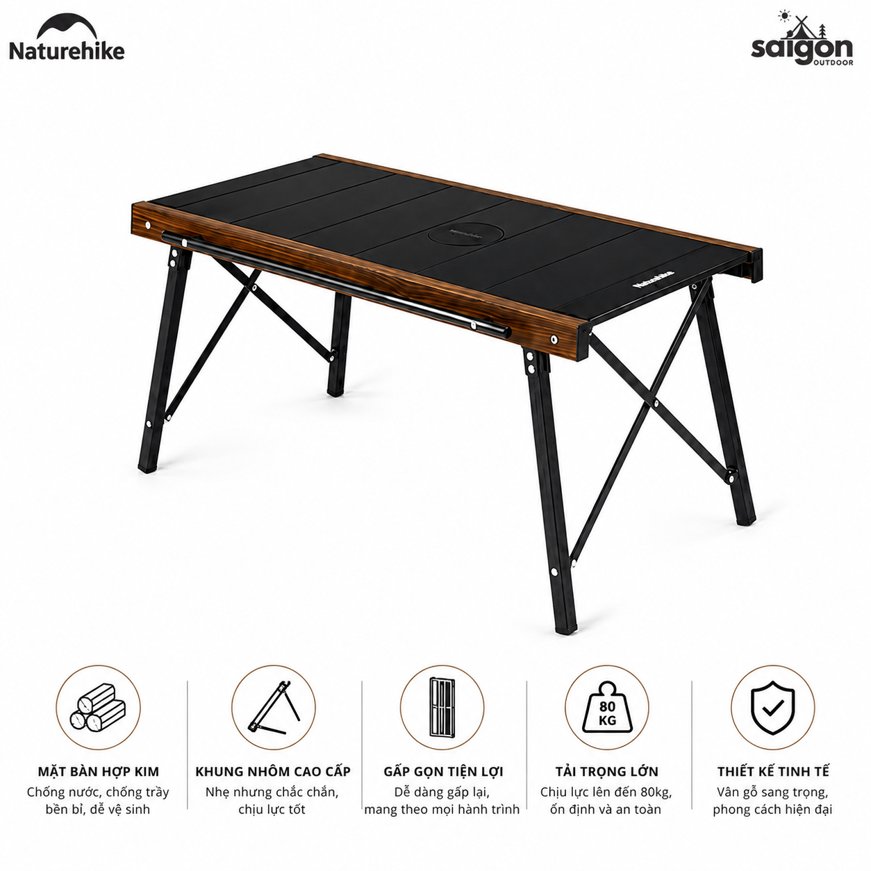 Bàn Gấp Naturehike IGT CNK2300JJ016 – Bàn Camping Đa Năng, Nhôm + Gỗ, Gấp Gọn, Dùng Bếp Dã Ngoại