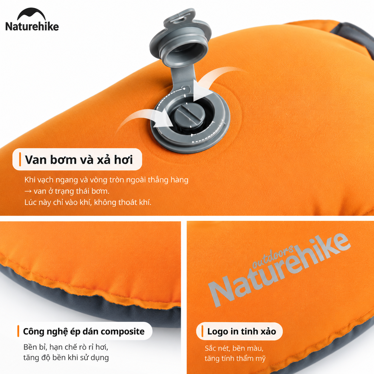 Gối Hơi Du Lịch Naturehike – Gối Thổi Hơi Siêu Nhẹ, Kê Cổ/Tựa Lưng, Gấp Gọn 85g NH17T013-Z