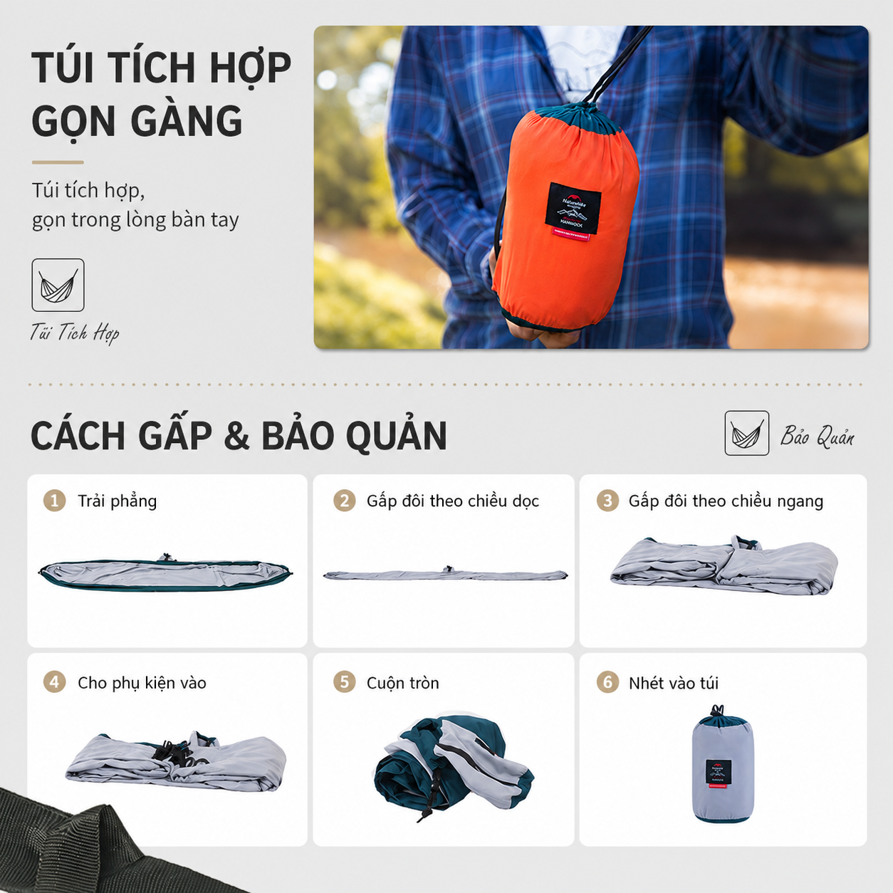 Võng Dã Ngoại Naturehike NH21DC011 Siêu Nhẹ Võng Camping Gấp Gọn, Chịu Tải 200kg, Đi Phượt/Trekking