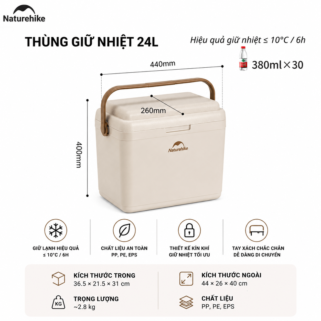 Thùng Đá Giữ Nhiệt Naturehike CNK2300BS011 9L–33L Cooler Camping Giữ Lạnh 24H, Nhựa PP, Dã Ngoại/BBQ