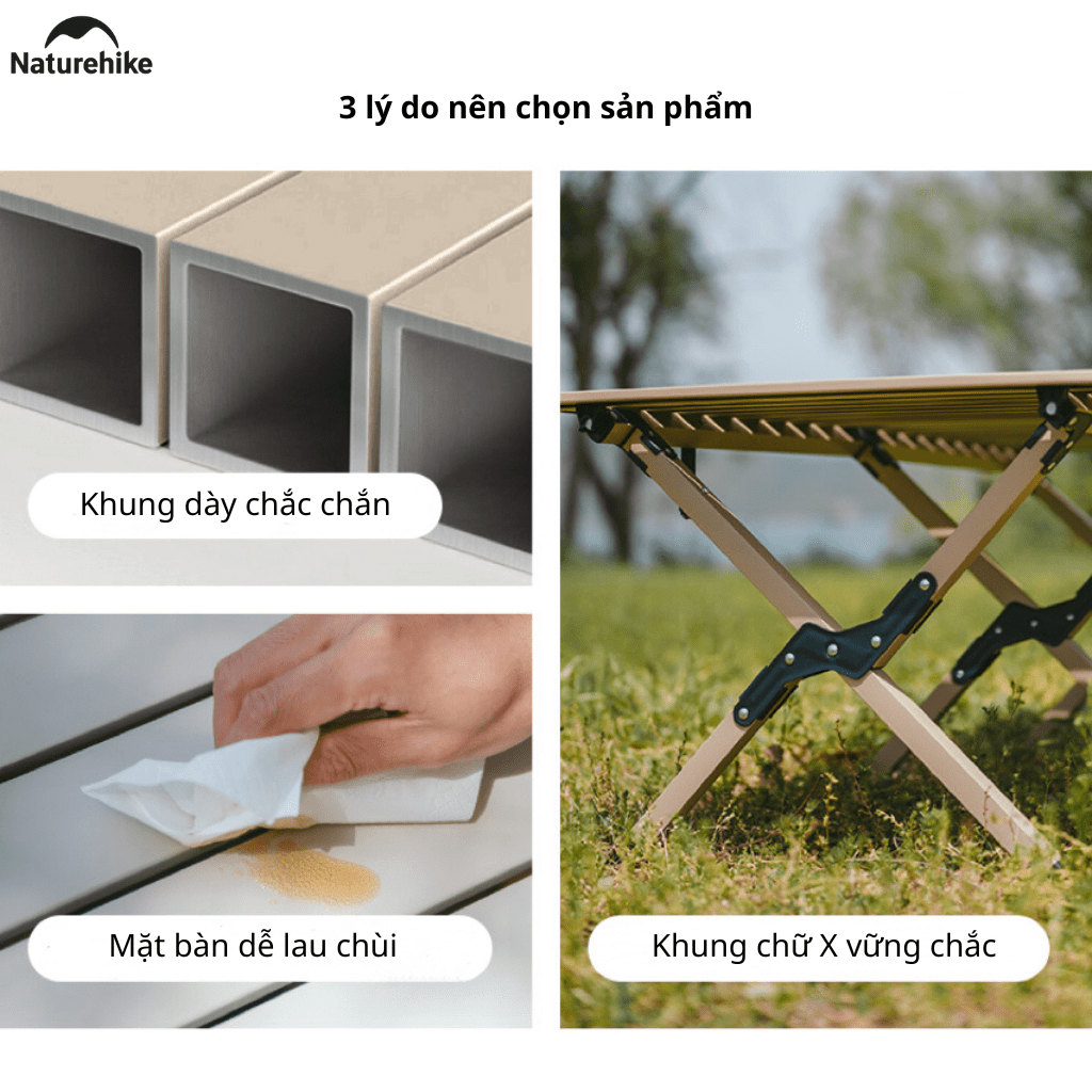 Bàn Cắm Trại Naturehike CNK2550JJ018 – Bàn Cuộn Trứng Thép Carbon, Gấp Gọn, Chịu Tải 70kg