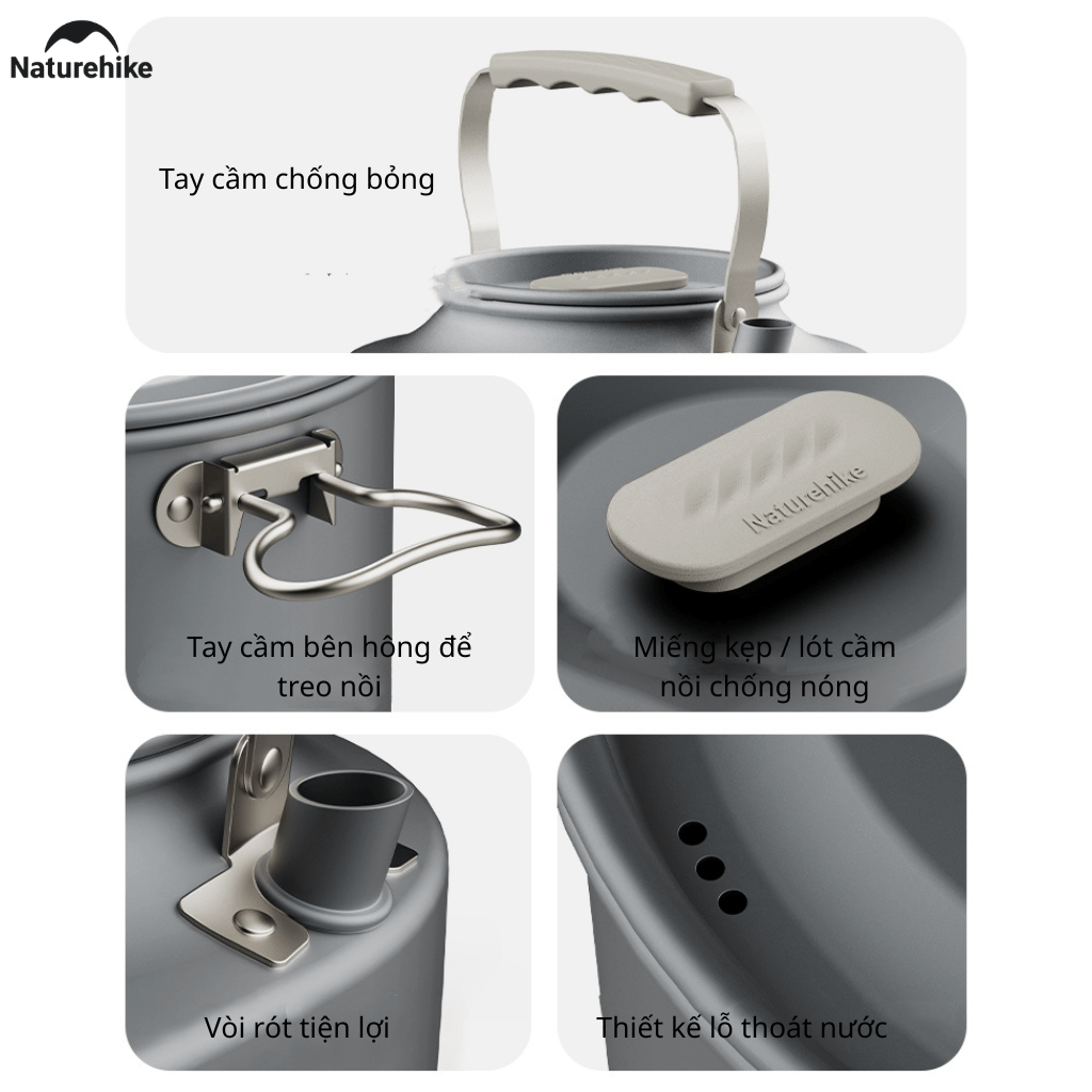 Bộ Nồi Dã Ngoại Naturehike CNK2450CF010 Nhôm 3 Lớp – Bộ Nấu Ăn Camping Gọn Nhẹ, Leo Núi, Cắm Trại