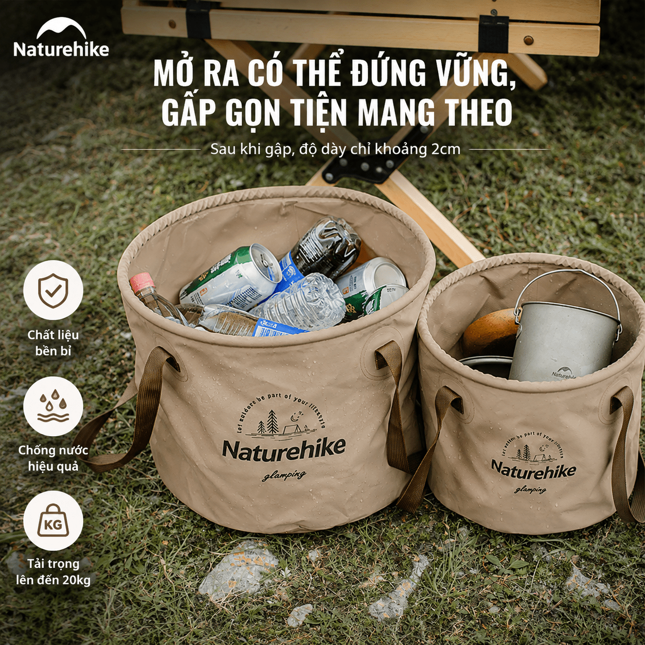 Xô Nước Gấp Gọn Naturehike NH20SJ040  – Chậu Rửa Dã Ngoại Chống Thấm, Nhẹ, Đa Năng Cắm Trại/Trekking