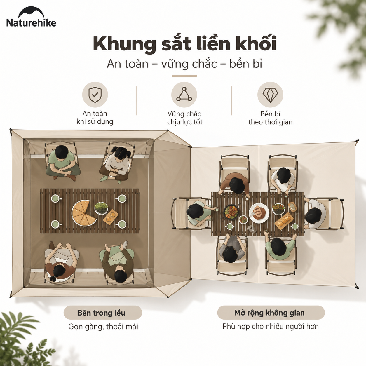 Naturehike Lều Village 6.0 tự bung cao cấp, thiết kế mái che lớn, Lều 2 lớp phủ titanium chống nắng tốt (TẶNG KÈM THẢM LÓT) CNK2300ZP021
