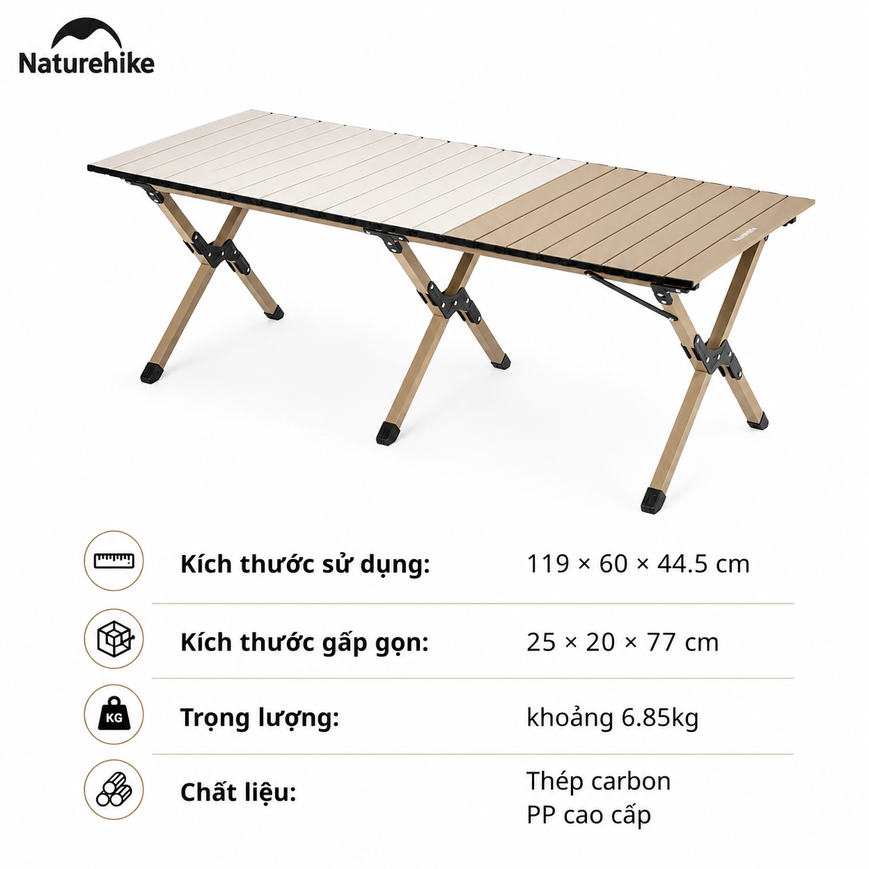 Bàn Cắm Trại Naturehike CNK2550JJ018 – Bàn Cuộn Trứng Thép Carbon, Gấp Gọn, Chịu Tải 70kg