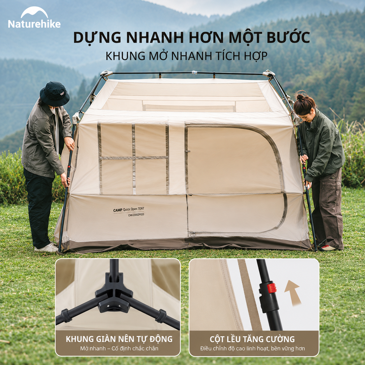 Naturehike CNK2300ZP021 - Lều Village 6.0 có khoang mở rộng đa năng – (TẶNG KÈM THẢM LÓT)/ Naturehike Village 6.0 Flagship Model