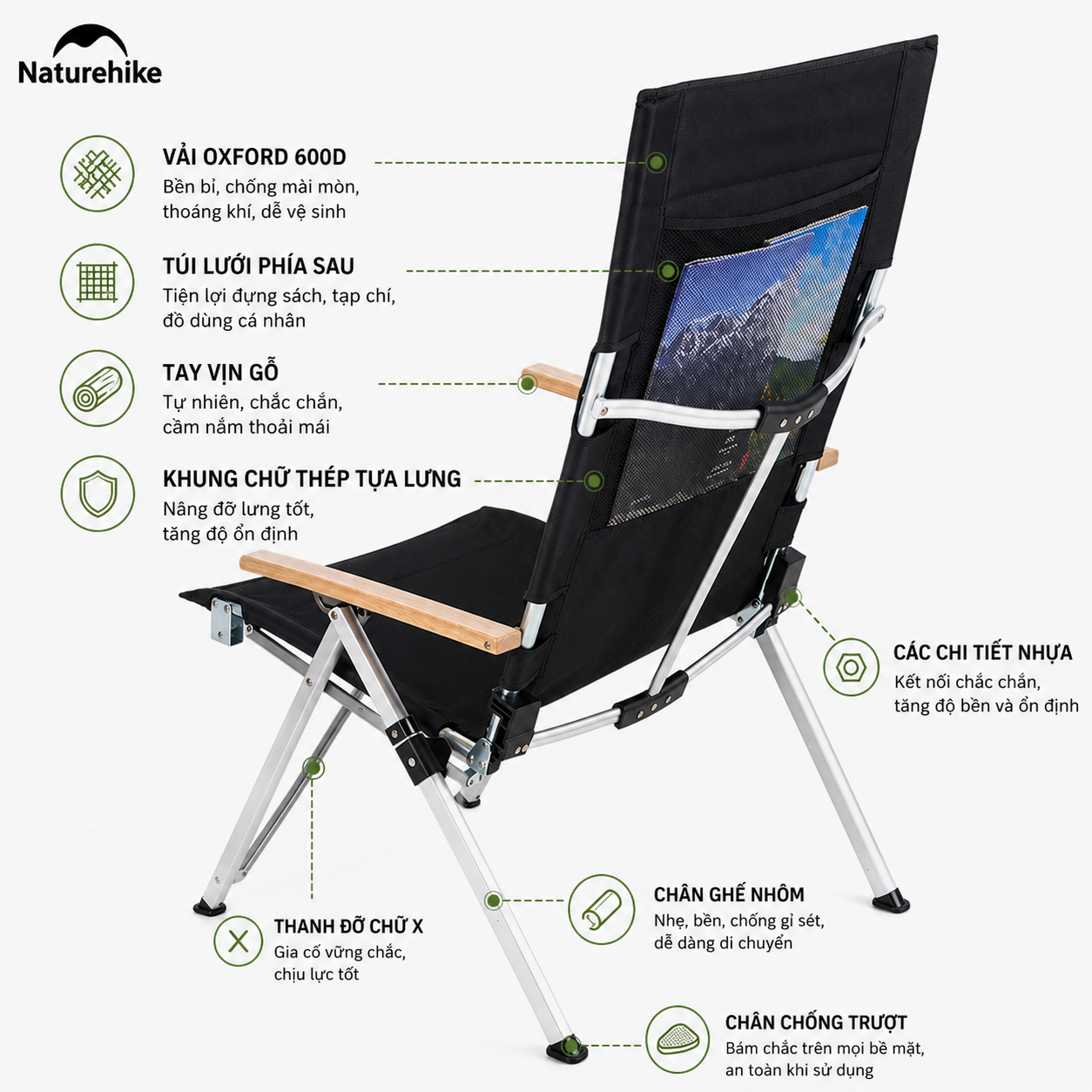 Ghế xếp có tay tựa Naturehike Portable Folding Chair NH17T003-Y