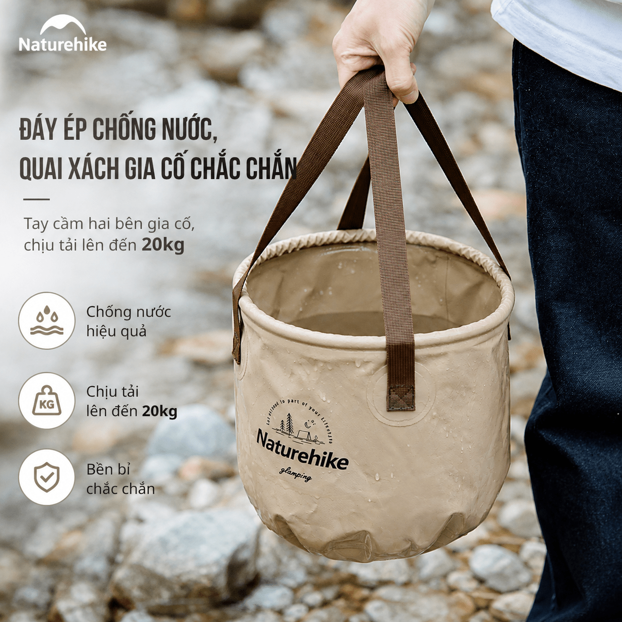 Xô Nước Gấp Gọn Naturehike NH20SJ040  – Chậu Rửa Dã Ngoại Chống Thấm, Nhẹ, Đa Năng Cắm Trại/Trekking