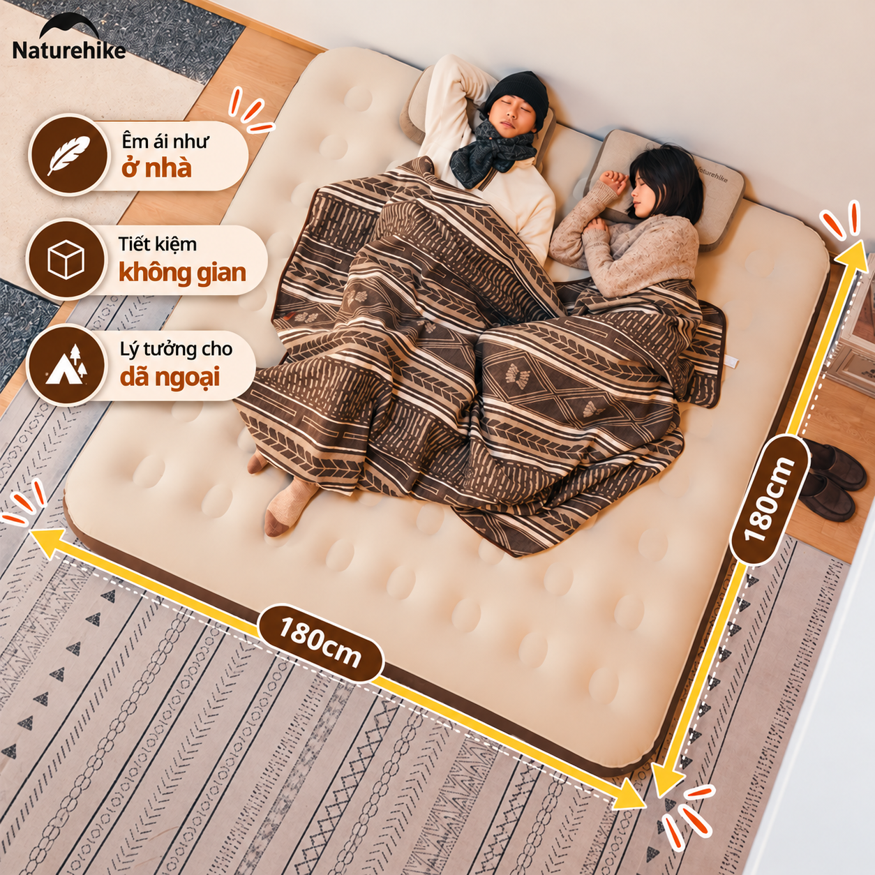 Đệm Hơi Naturehike Tích Hợp Bơm Điện – Nệm Hơi Camping, Giường Hơi Gấp Gọn CNK2550WS013