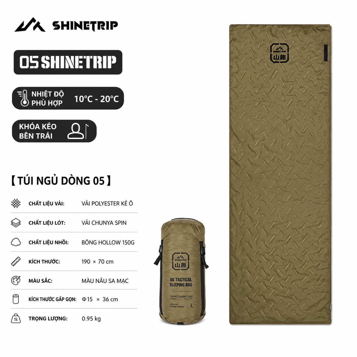 Túi Ngủ ShineTrip, thiết kế Rộng, Ấm Áp Dùng Cho Cắm Trại Ngoài Trời - Saigon Outdoor