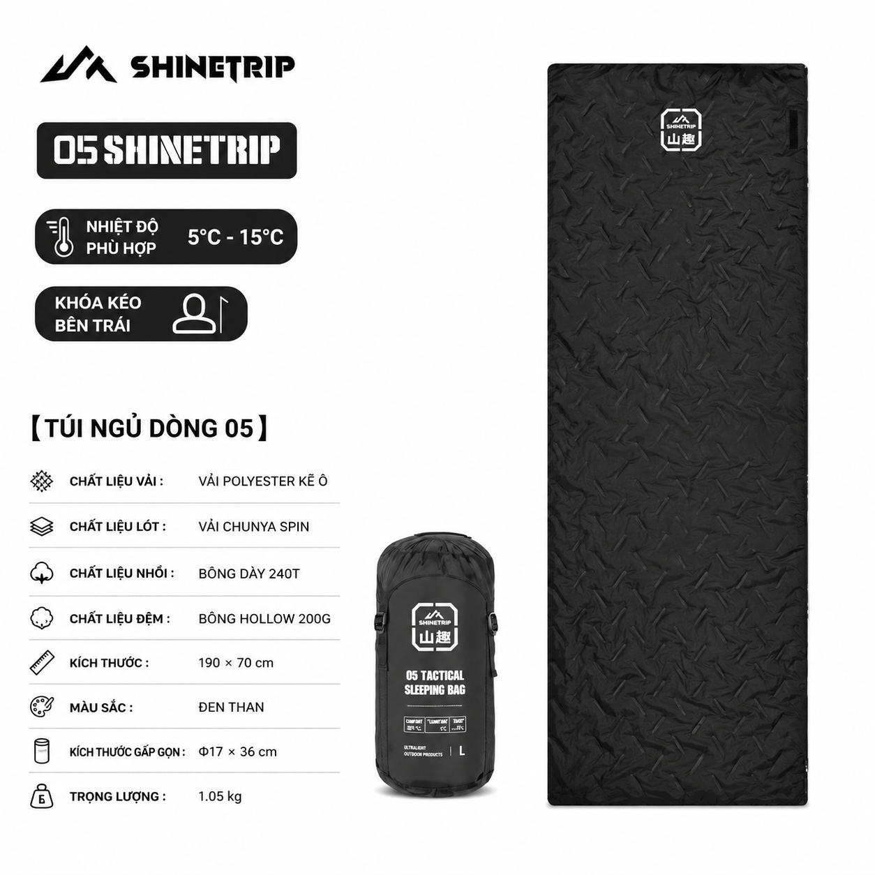 Túi Ngủ ShineTrip, thiết kế Rộng, Ấm Áp Dùng Cho Cắm Trại Ngoài Trời - Saigon Outdoor