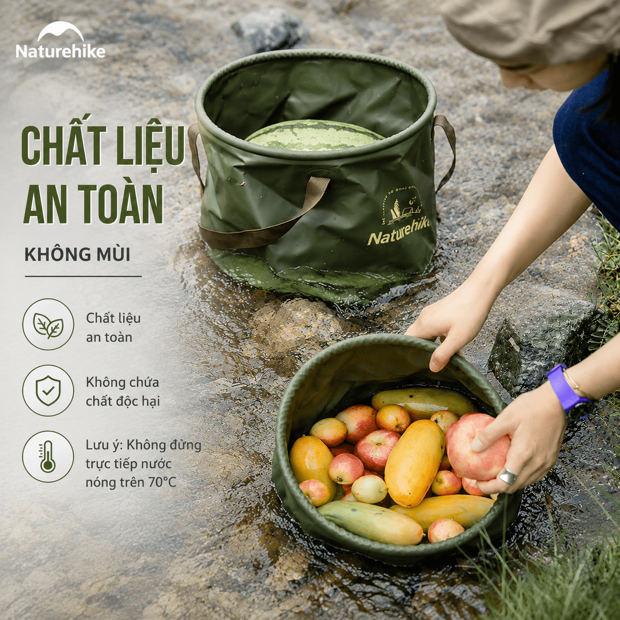Xô Nước Gấp Gọn Naturehike NH20SJ040  – Chậu Rửa Dã Ngoại Chống Thấm, Nhẹ, Đa Năng Cắm Trại/Trekking